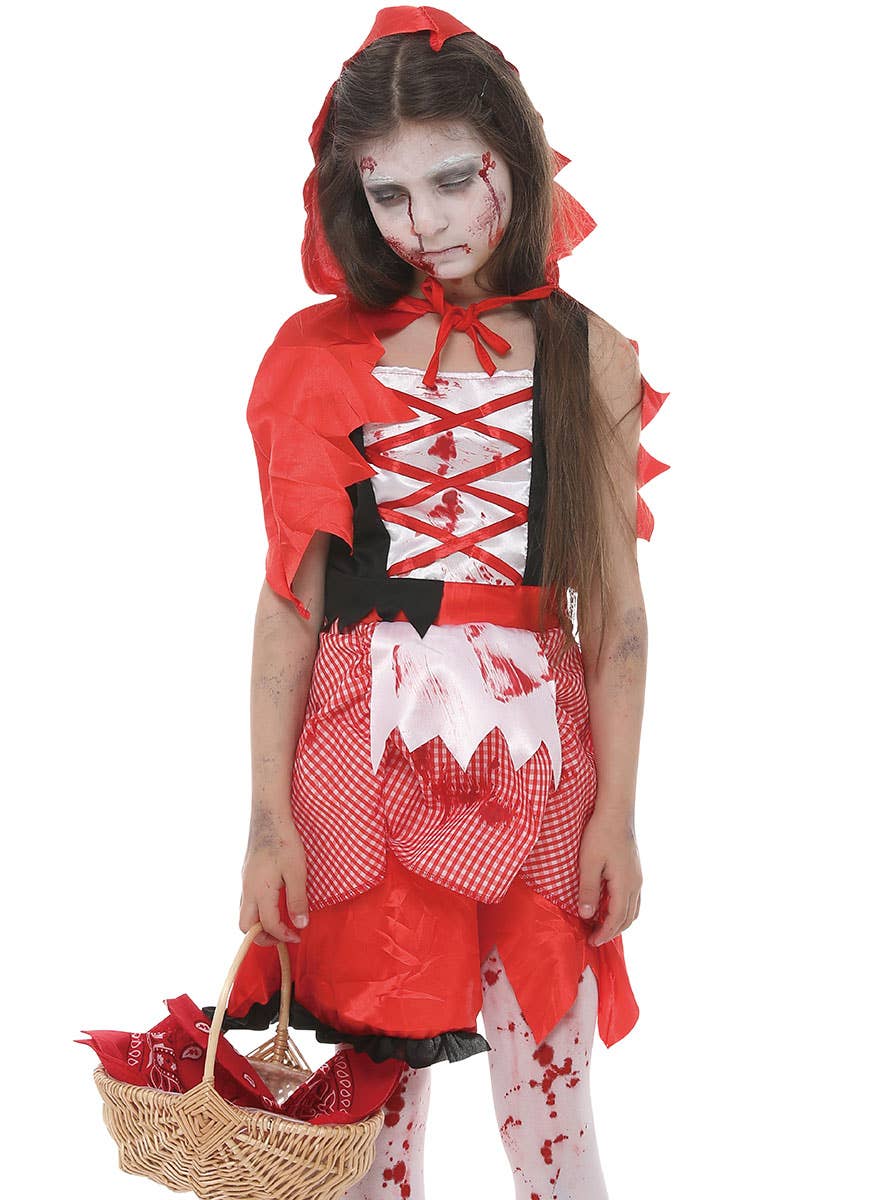 Image of Zombie Red Riding Hood Girls Halloween Costume - Close Image