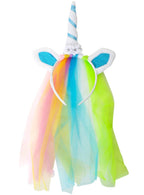 Image of Glittery Blue Unicorn Horn Costume Headband with Veil