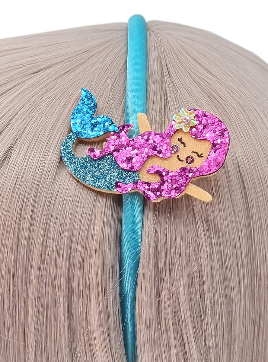 Chunky Glitter Blue Mermaid Girl's Costume Headband - Back Image