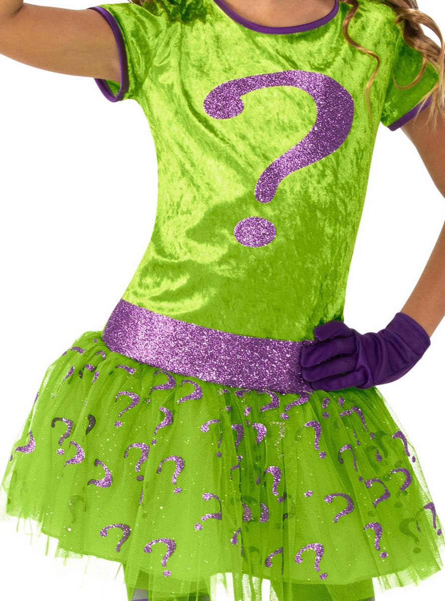 Image of The Riddler Girl's Deluxe DC Comics Villain Costume - Close Image 2