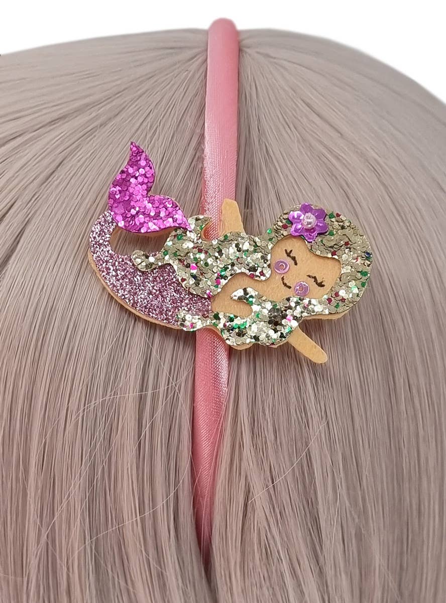 Chunky Glitter Pink Mermaid Girl's Costume Headband - Alternate Image