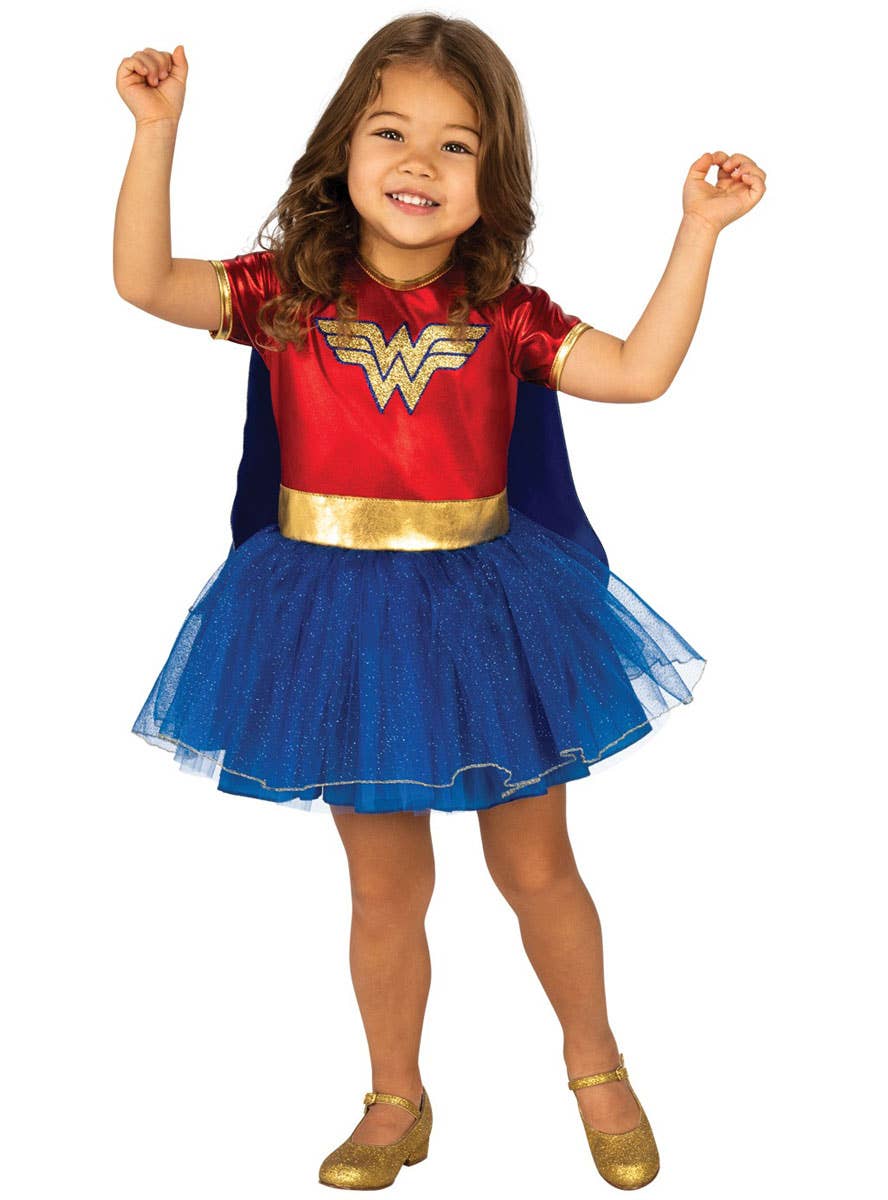 Image of Wonder Woman Toddler Girls Glitter Tutu Dress Costume - Front View