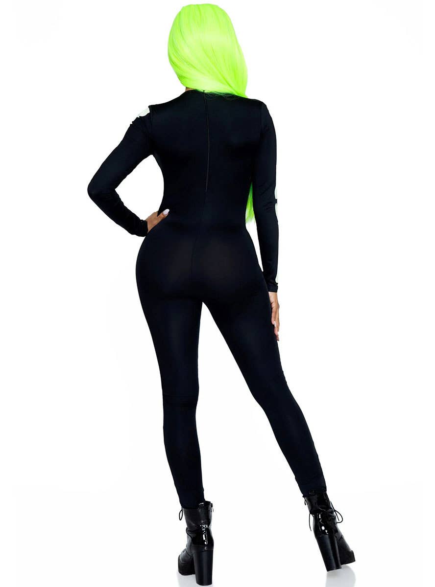 Women's Sexy Skeleton Jumpsuit Costume Back Image