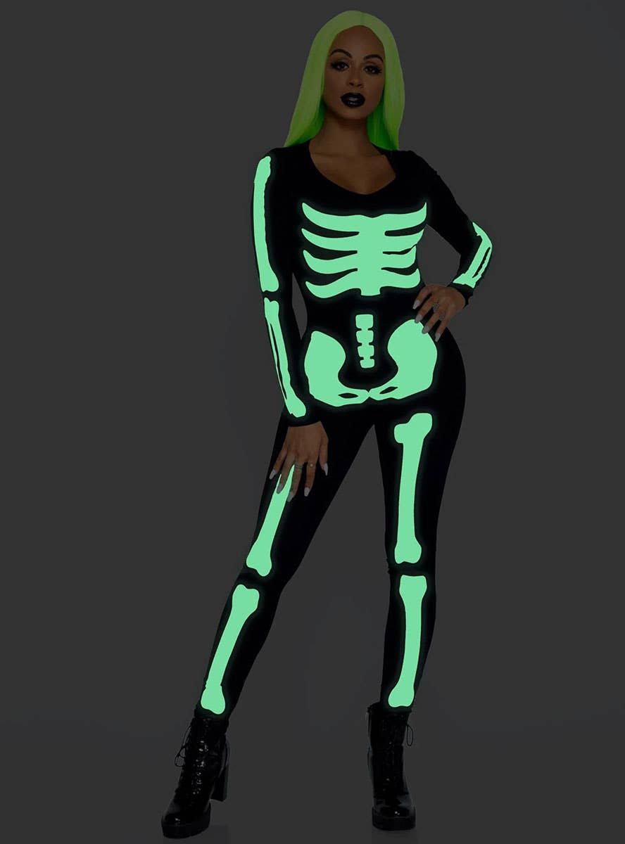 Women's Sexy Skeleton Jumpsuit Costume Glow Image