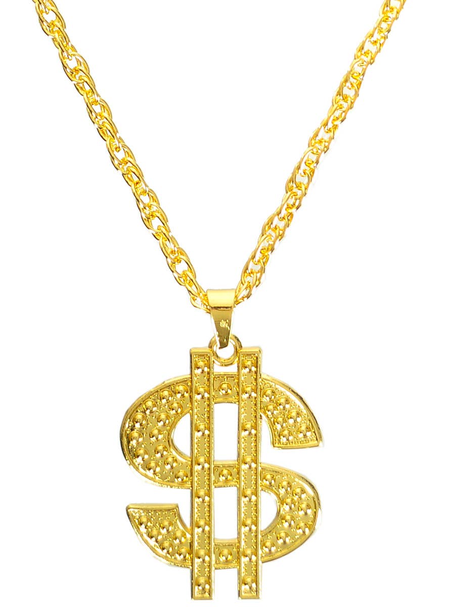 Image of 90's Gold Bling Dollar Sign Costume Necklace - Close Image