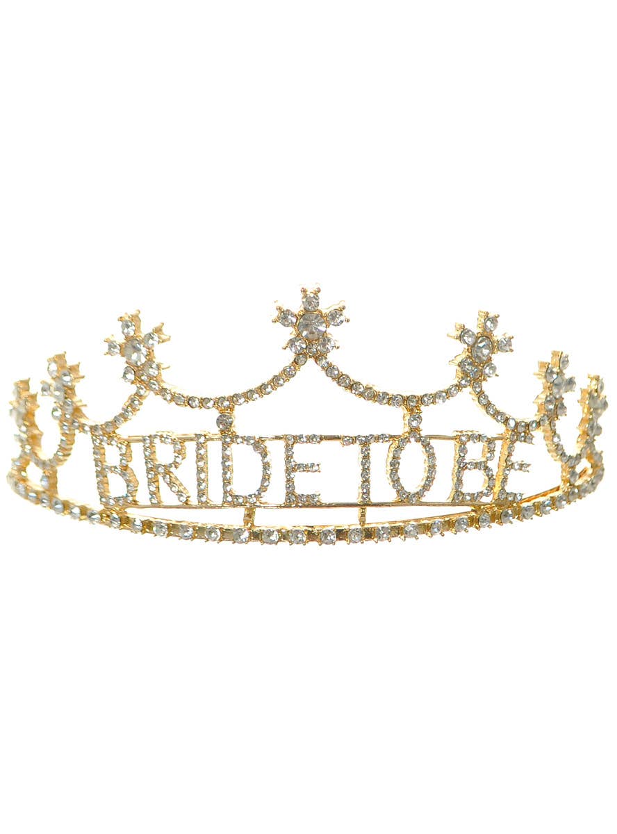 Image of Bride to Be White Lace Party Sash and Gold Tiara Set - Crown Image