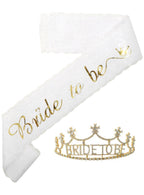 Image of Bride to Be White Lace Party Sash and Gold Tiara Set - Main Image