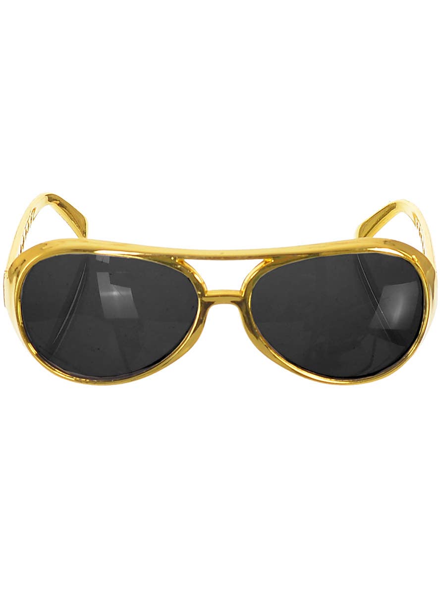 Image of 1950's Gold Frame Elvis Presley Style Costume Glasses - Main Image