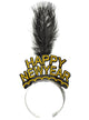 Image of Glittery Gold Happy New Year Party Headband with Feather - Main Image