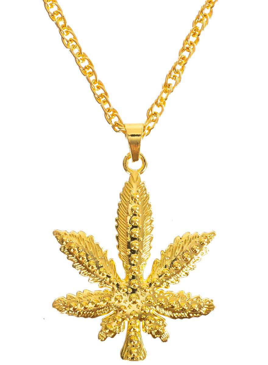 Gold Hippie Weed Leaf Costume Necklace - Main Image