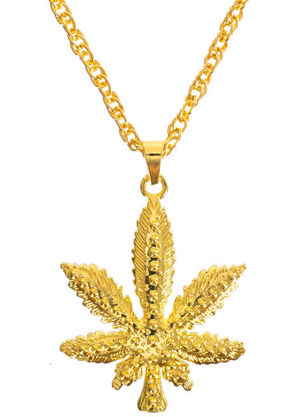 Gold Hippie Weed Leaf Costume Necklace - Main Image