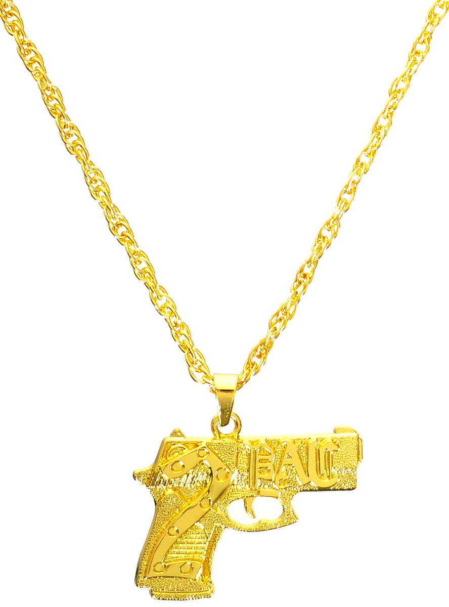 Image of Hip Hop Gold 90s Gun Pendant Costume Necklace - Close Image