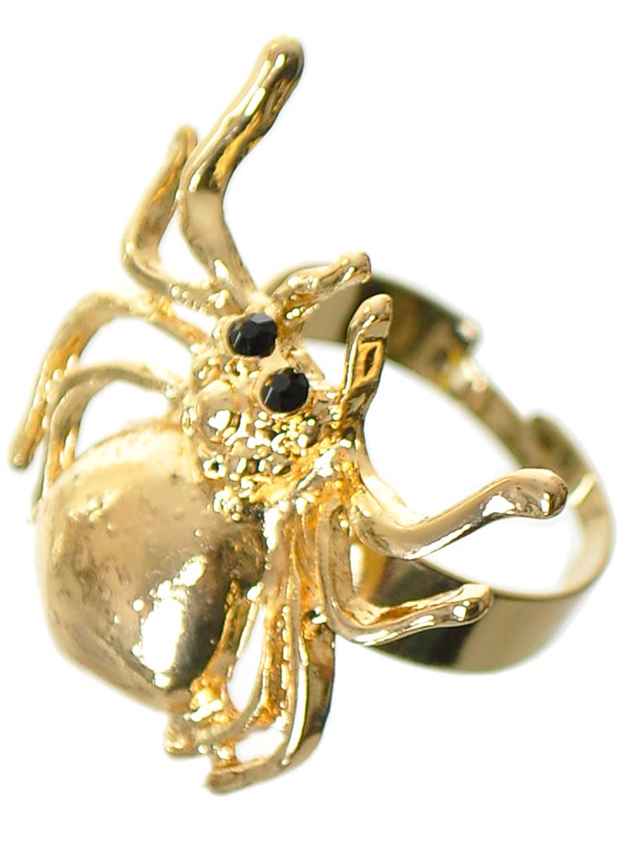 Image of Adjustable Gold Metal Spider Costume Ring - Alternate Image