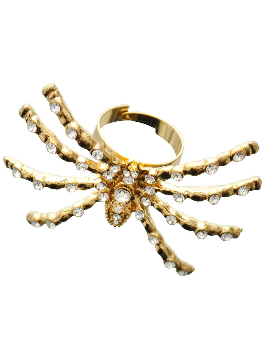 Image of Rhinestone Gold Metal Spider Costume Ring - Alternate Image