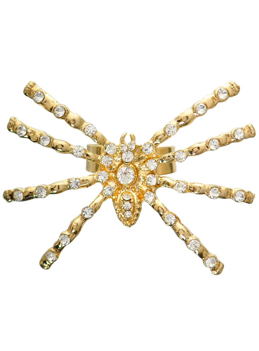 Image of Rhinestone Gold Metal Spider Costume Ring - Main Image