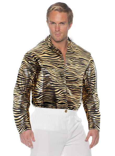 Men's Gold Metallic Tiger King Disco Shirt - Main Image