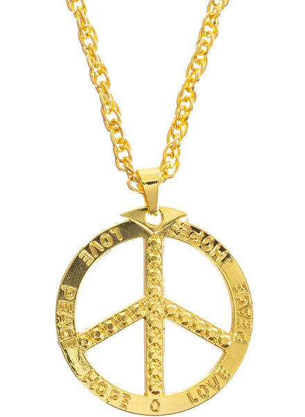 Gold Hippie Peace Sign Costume Necklace - Main Image