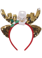 Image of Sequinned Gold Reindeer Ears and Antlers Christmas Headband