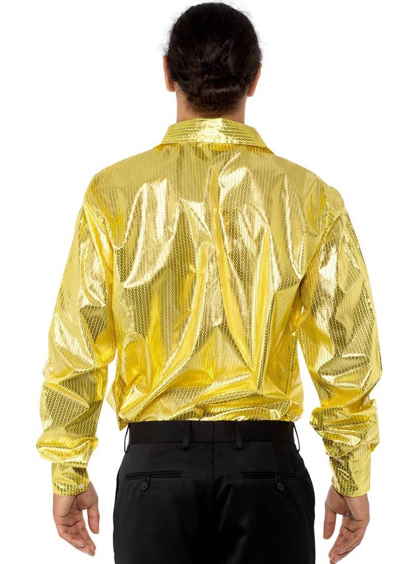 Shiny Gold Sequin Disco Shirt Men's 70's costume  - Back Image