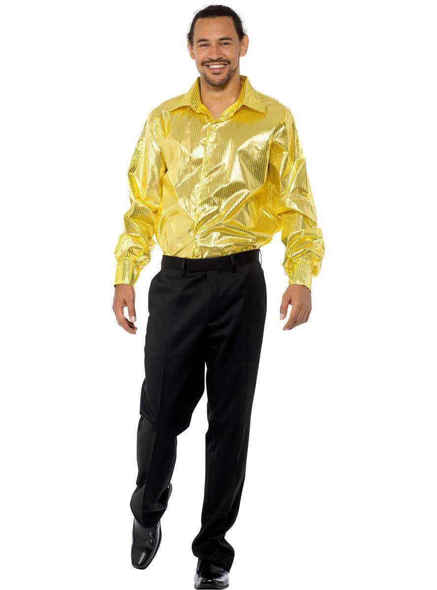 Shiny Gold Sequin Disco Shirt Men's 70's costume  - Full Image