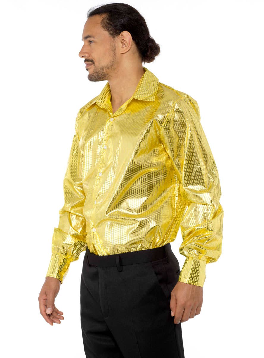 Shiny Gold Sequin Disco Shirt Men's 70's costume  - Side Image