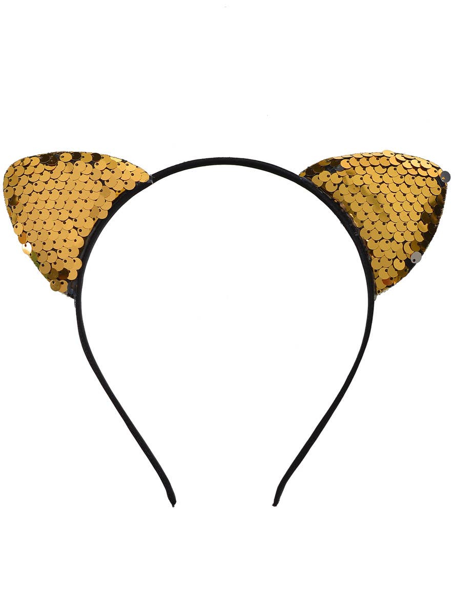 Image of Sequinned Gold Cat Ears Headband Costume Accessory