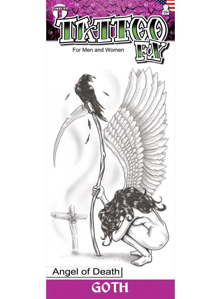 Image of Angel of Death Fake Goth Temporary Costume Tattoo