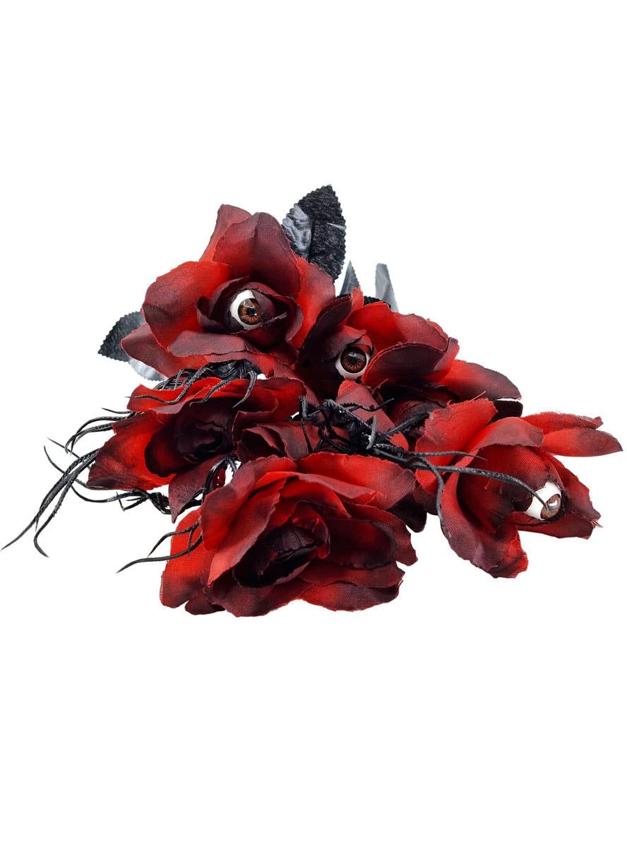 Image of Gothic Rose with Eyeballs Flower Bouquet Halloween Accessory - Close Image