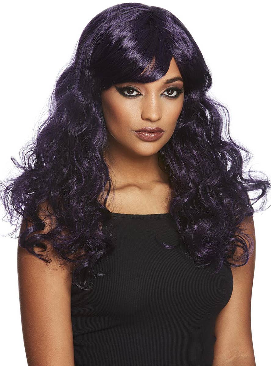 Image of Long Curly Purple and Black Seductress Women's Costume Wig