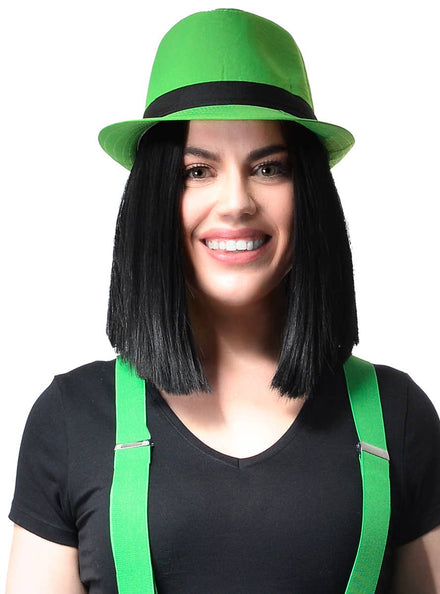 Image of Funky Green Fedora Costume Hat with Black Band - Alternate Image