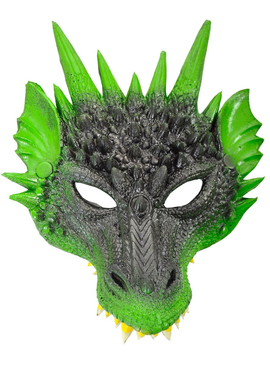 Deluxe Black and Green Dragon Wings Mask and Tail Kit - Mask Image