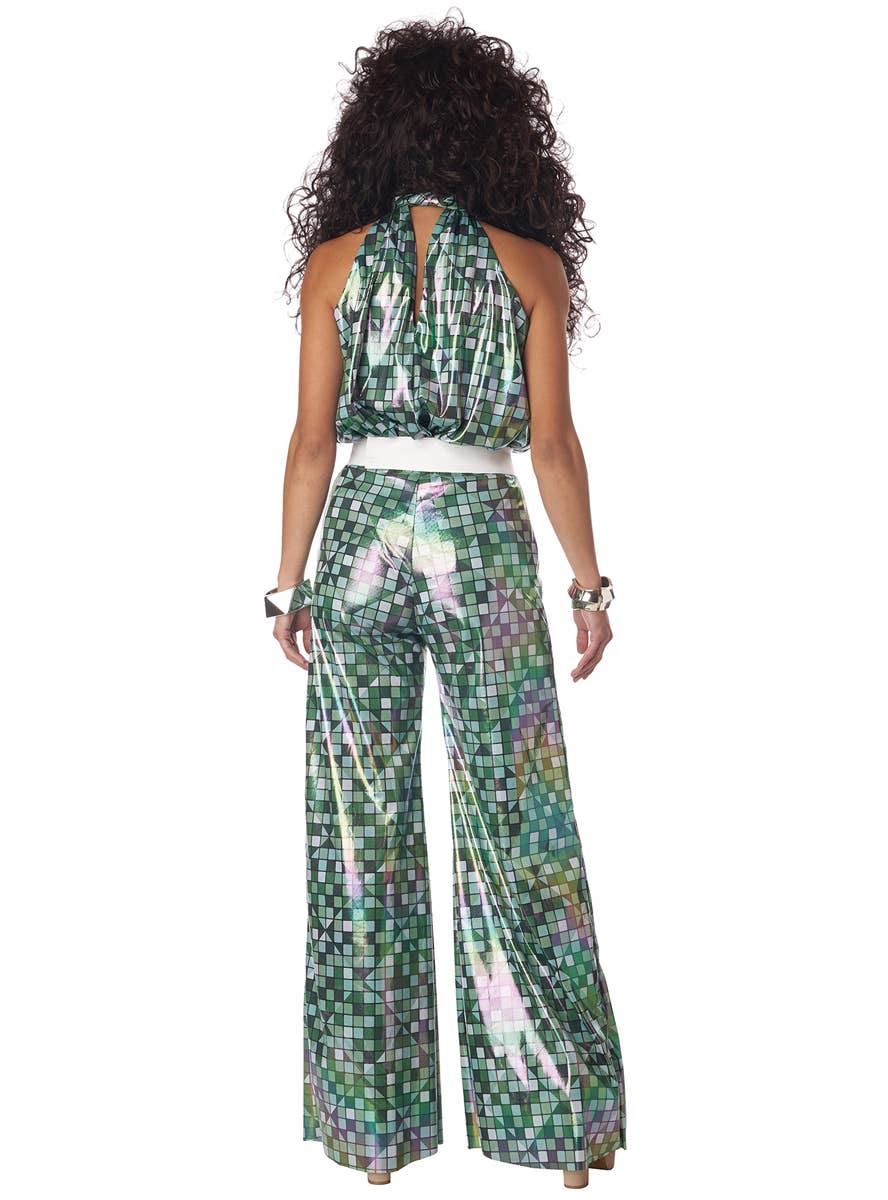 970's Two Piece Chequered Green Womens Disco Costume -  Back  Image