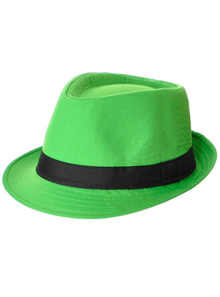 Image of Funky Green Fedora Costume Hat with Black Band - Main Image