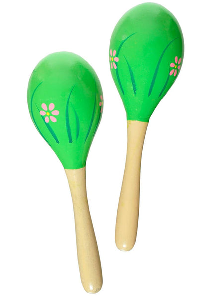 Image of Floral Green Print Wooden Maracas