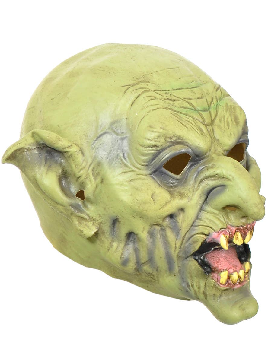 Image of Full Head Rubber Latex Green Goblin Halloween Mask - Side View