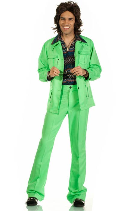 70s Disco Mens Lime Green Leisure Suit - Main Image