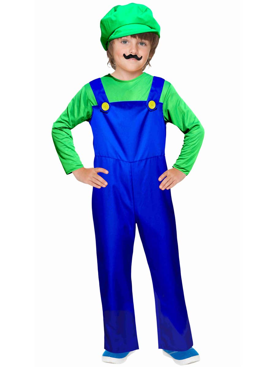 Image of Super Green Plumber Boys Gaming Character Costume