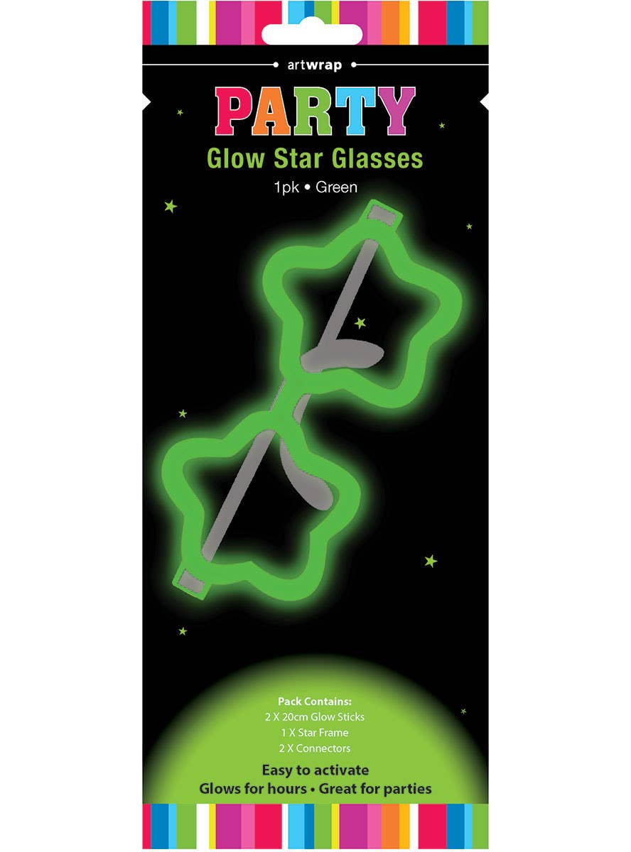 Image of Neon Green Glow In The Dark Star Glow Stick Glasses