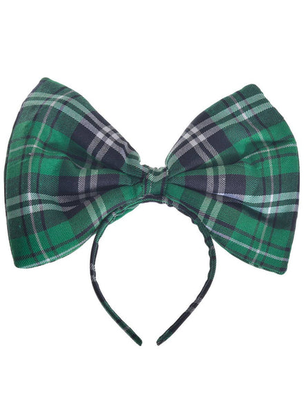 Image of Giant Green Tartan Bow on Headband Costume Accessory - Main Image