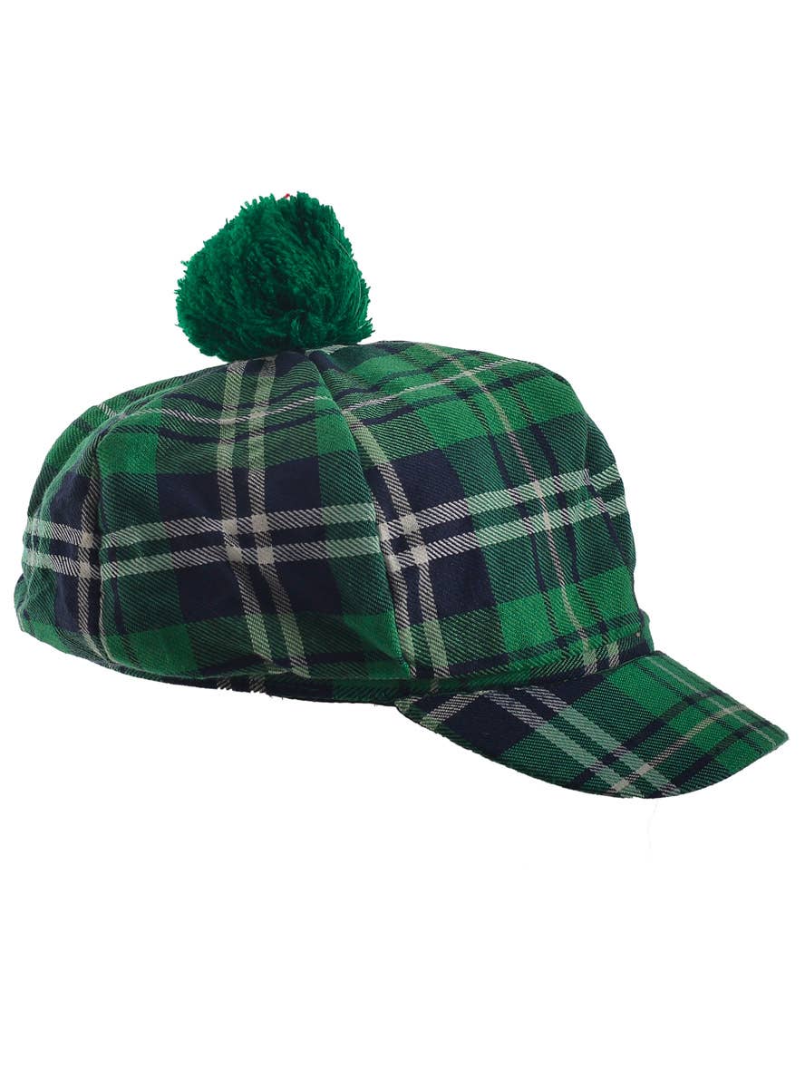 Image of Irish Green Tartan Costume Hat with Pom Pom - Main Image