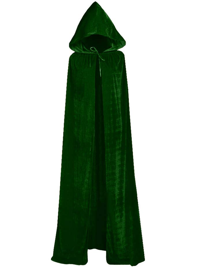 Image of Hooded Forest Green Velvet Halloween Costume Cape - Side View