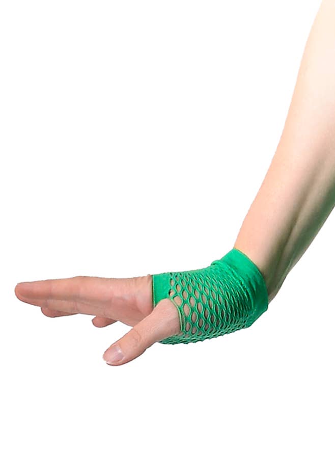 Image of Short Green Fishnet Fingerless Costume Gloves - Alternate Image