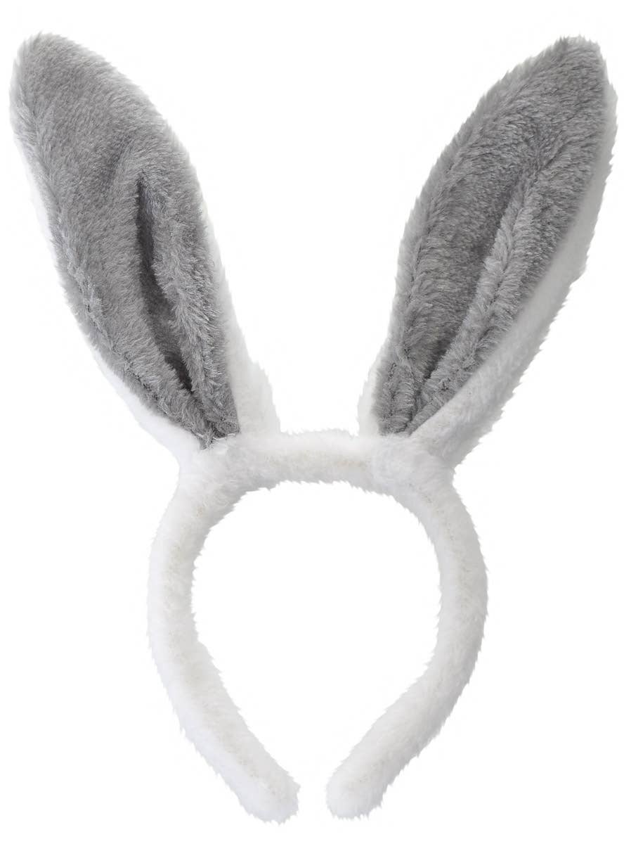 Image of Furry White and Grey Bunny Ears Costume Headband