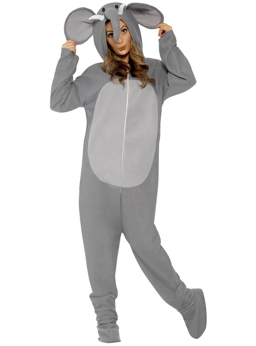 Image of Sweet Grey Elephant Women's Onesie Costume - Front Image