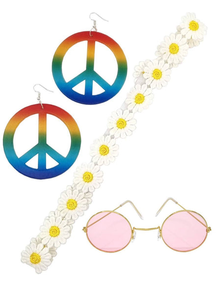 Image of Hip Rainbow Peace Hippie Costume Accessory Set - Main Image