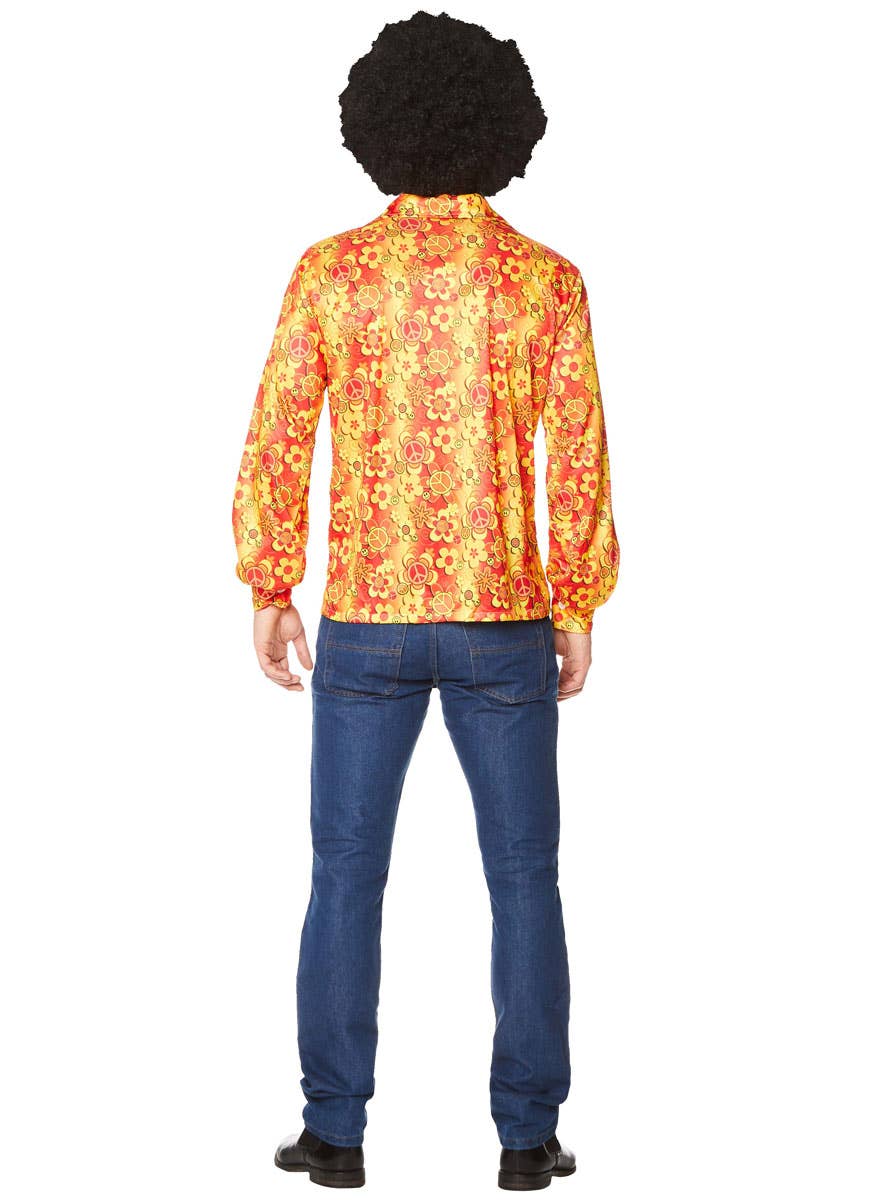 Mens Orange Groovy 70s Hippie Costume Shirt - Back Image