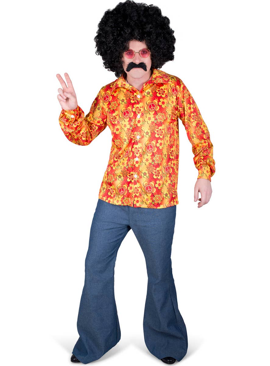 Mens Orange Groovy 70s Hippie Costume Shirt - Front Image