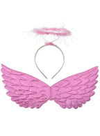 Mini Metallic Pink Angel Costume Wings with Halo