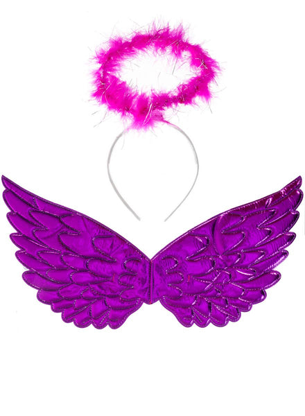 Metallic Purple Angel Costume Wings and Halo Headband