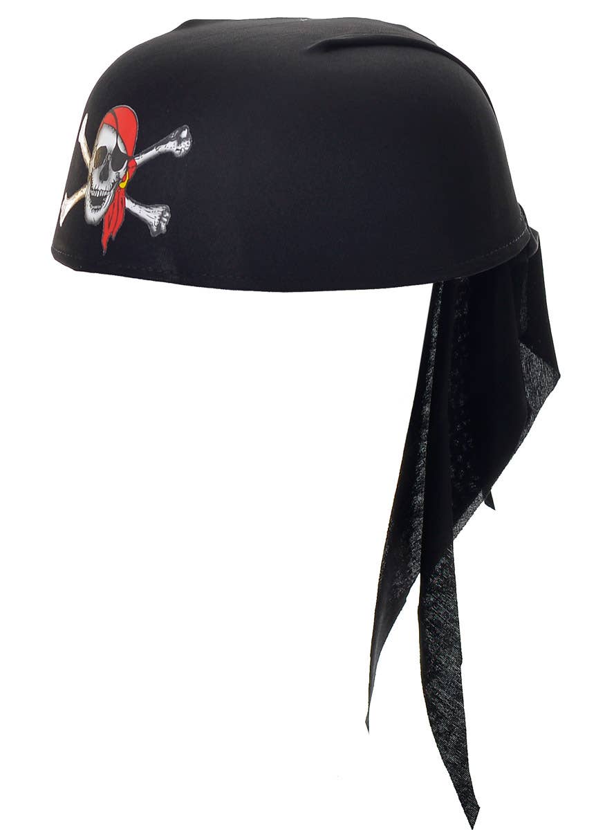 Black Pirate Bandana Costume Hat with Skull and Crossbones Print